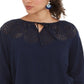 Top feminino estilo camponês de algodão com ilhós, azul, tamanho X-S