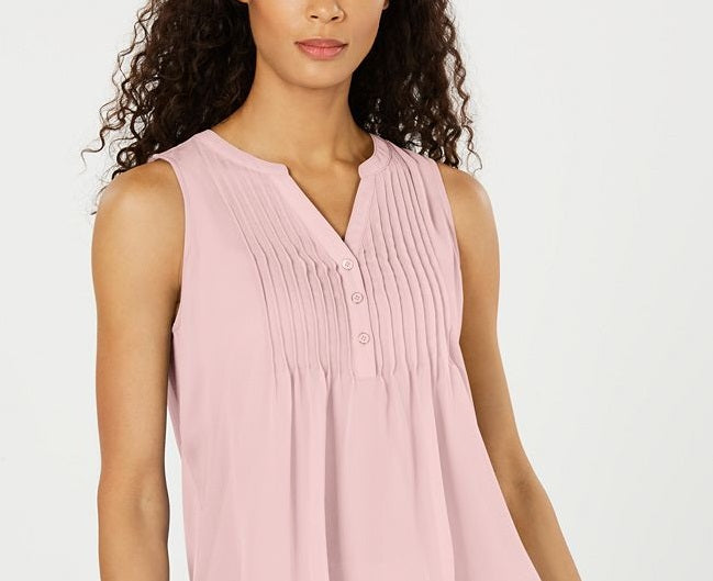 Blusa feminina sem mangas Charter Club Pintuck rosa tamanho médio