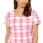 Karen Scott Blusa feminina estampada com decote redondo, rosa, tamanho X-S