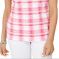 Karen Scott Blusa feminina estampada com decote redondo, rosa, tamanho X-S