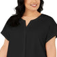 Blusa feminina Alfani Plus com decote dividido e manga curta, preta, tamanho 2X