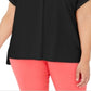 Blusa feminina Alfani Plus com decote dividido e manga curta, preta, tamanho 2X