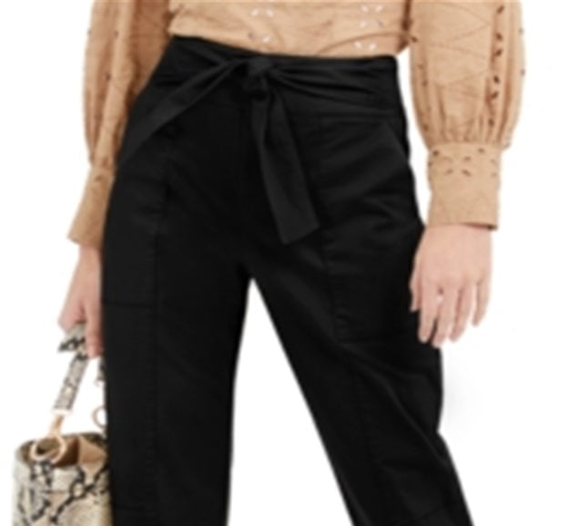 Calça utilitária feminina com amarração frontal e perna afunilada, elástica, preta, tamanho 0, da INC International Concepts