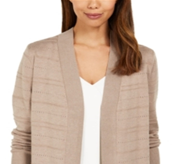 Karen Scott Cardigan Pointelle Aberto Frente Feminino Marrom Tamanho P