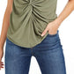 Camiseta feminina Bar III com decote em V e detalhe frontal torcido, verde, tamanho grande