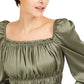 Blusa feminina Bar III com decote quadrado e manga bufante, verde, tamanho grande