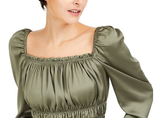 Blusa feminina Bar III com decote quadrado e manga bufante, verde, tamanho grande