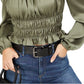 Blusa feminina Bar III com decote quadrado e manga bufante, verde, tamanho grande