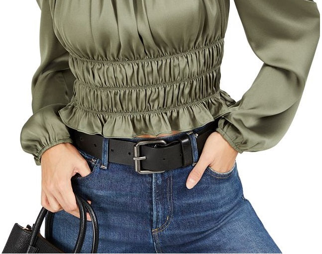 Blusa feminina Bar III com decote quadrado e manga bufante, verde, tamanho grande