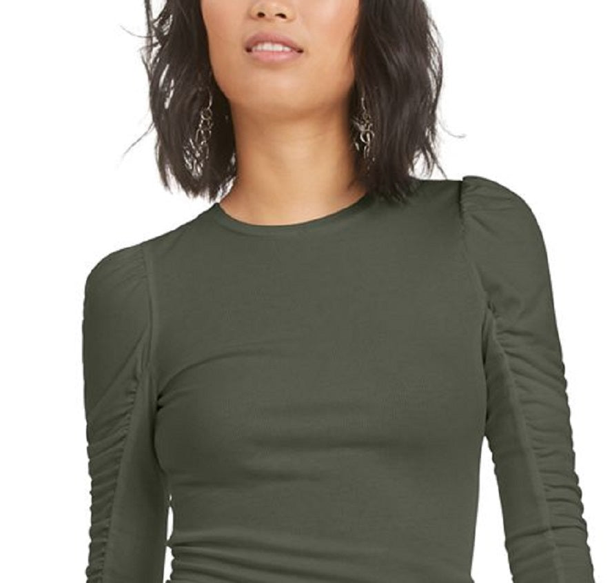 Blusa de malha feminina Bar III Plus com babados e babados, verde, tamanho XX-G