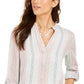 Blusa feminina de algodão listrada com mangas e punhos, estilo &amp; co, azul, tamanho X-S