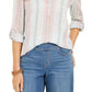 Blusa feminina de algodão listrada com mangas e punhos, estilo &amp; co, azul, tamanho X-S