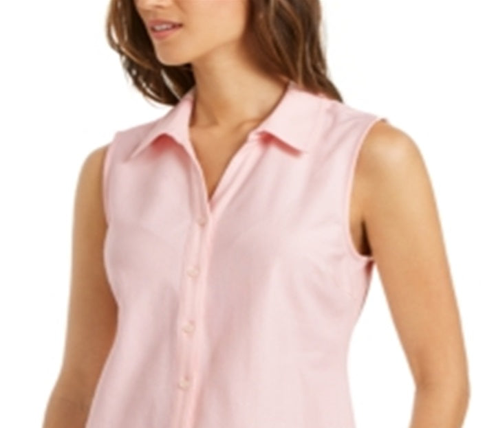 Camisa feminina sem mangas Charter Club Cotton Piquet Rosa Tamanho 8