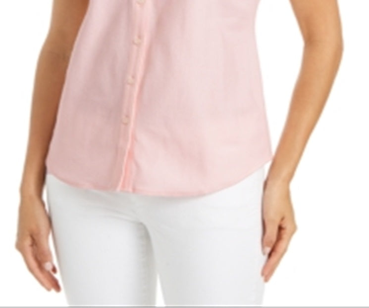 Camisa feminina sem mangas Charter Club Cotton Piquet Rosa Tamanho 8
