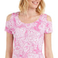 Top feminino estampado com ombros descobertos e decote redondo, tamanho extragrande, rosa, da coleção JM