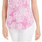 Top feminino estampado com ombros descobertos e decote redondo, tamanho extragrande, rosa, da coleção JM