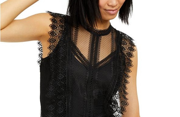 Top de renda feminino INC International Concepts, preto, tamanho grande