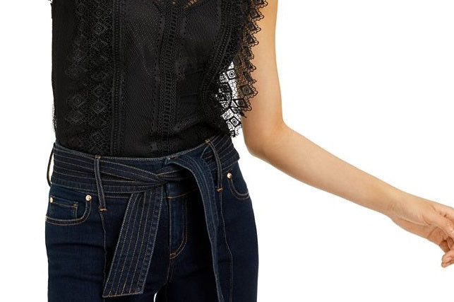 Top de renda feminino INC International Concepts, preto, tamanho grande