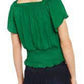 Blusa feminina com decote canoa e manga curta franzida da INC International Concepts, verde, tamanho médio