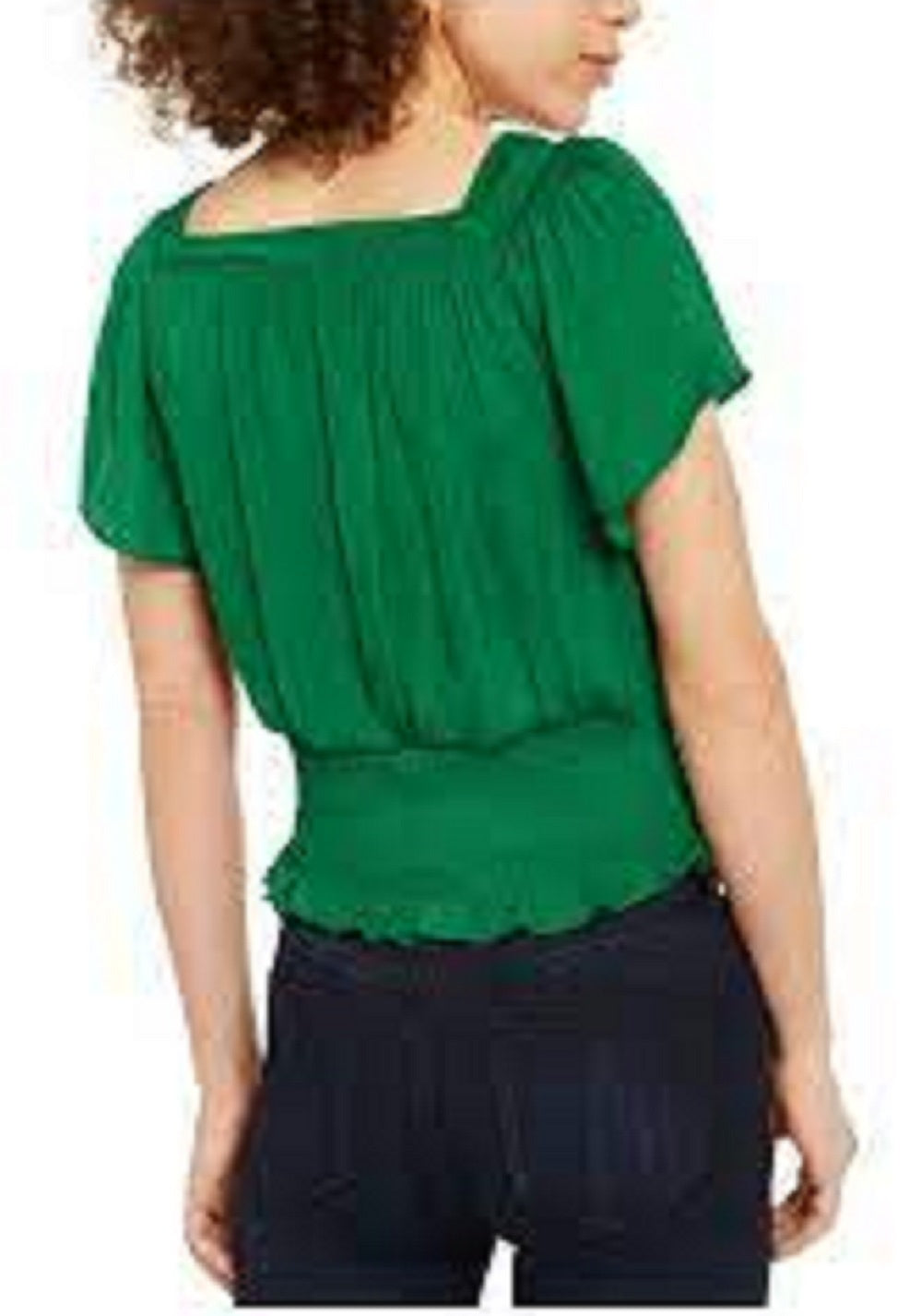 Blusa feminina com decote canoa e manga curta franzida da INC International Concepts, verde, tamanho médio
