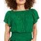 Blusa feminina com decote canoa e manga curta franzida da INC International Concepts, verde, tamanho médio