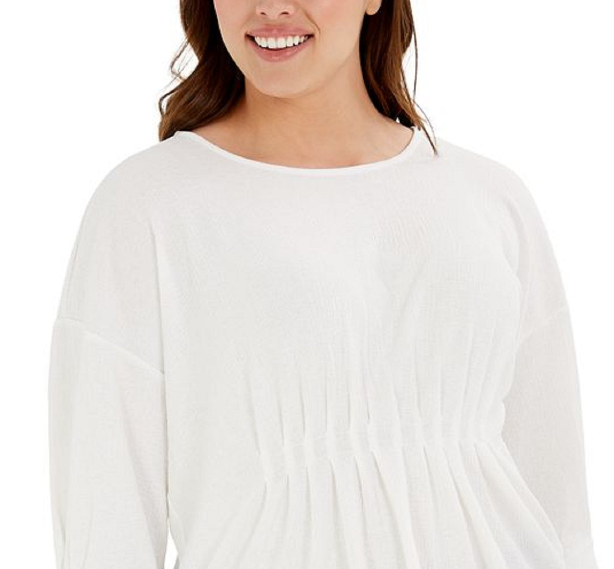 Blusa feminina Alfani plissada com manga dolman, branca, tamanho 3X
