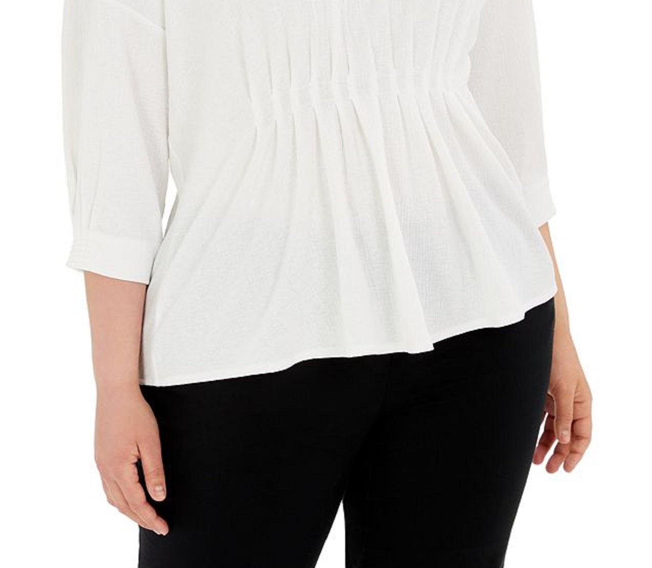 Blusa feminina Alfani plissada com manga dolman, branca, tamanho 3X