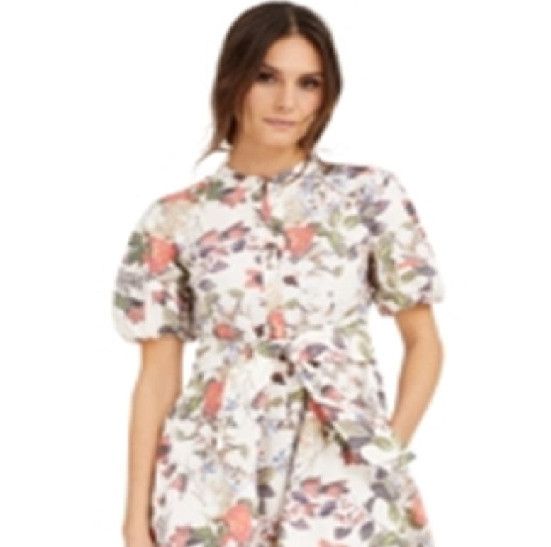 Vestido curto feminino floral de manga curta e gola redonda, tamanho grande, branco, da INC International Concepts