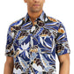 Camisa masculina com estampa de folhas Tasso Elba, azul, tamanho X-G
