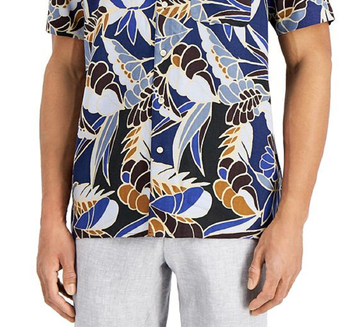 Camisa masculina com estampa de folhas Tasso Elba, azul, tamanho X-G