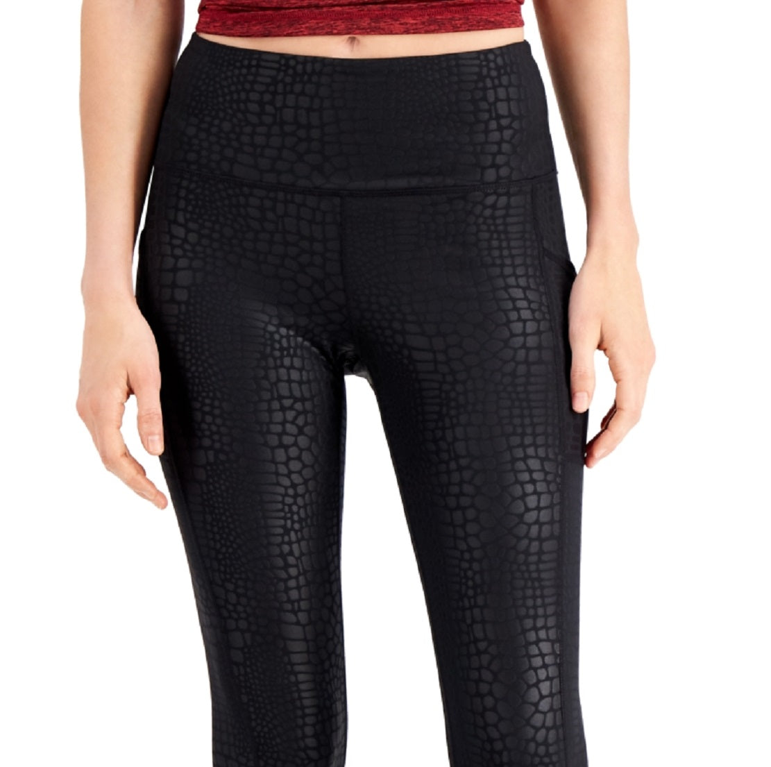 ID Ideology Leggings de compressão femininas Croc com bolso lateral em relevo 7/8 comprimento preto tamanho X-Grande