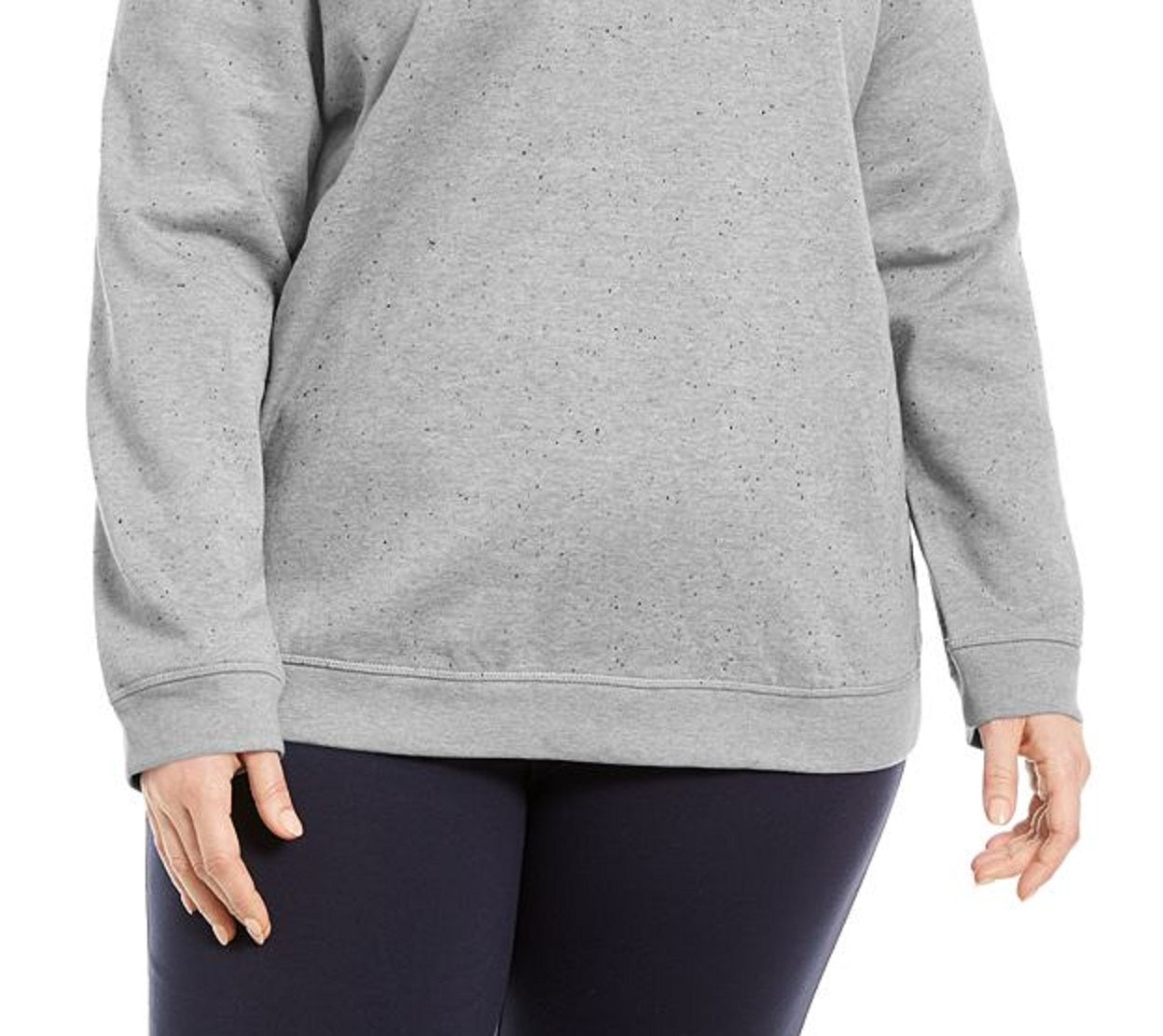 Moletom feminino Karen Scott com gola redonda, cinza, tamanho 2X