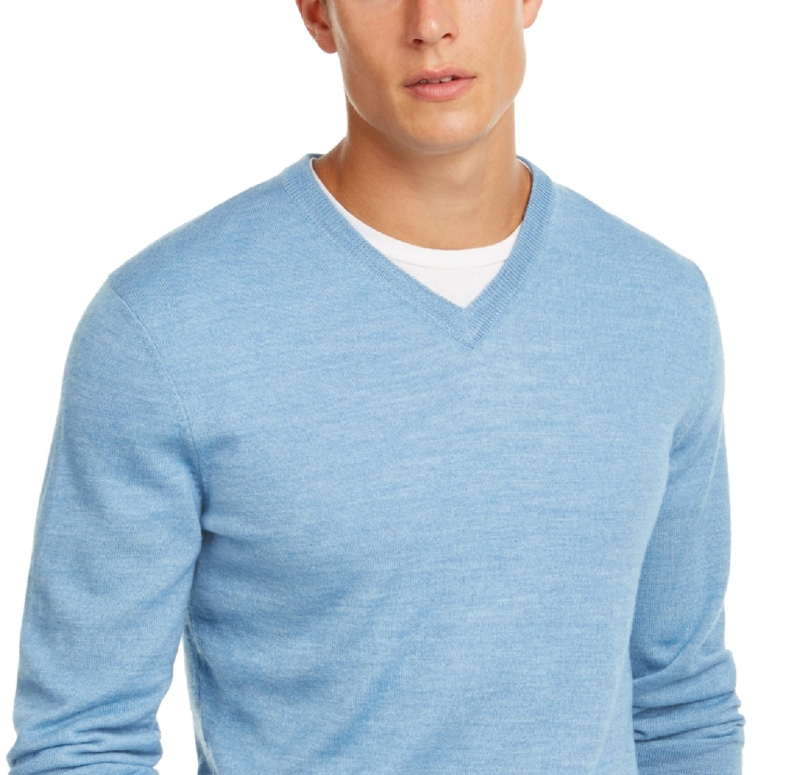 Suéter masculino Club Room com decote em V e mistura de lã merino, azul, tamanho extragrande