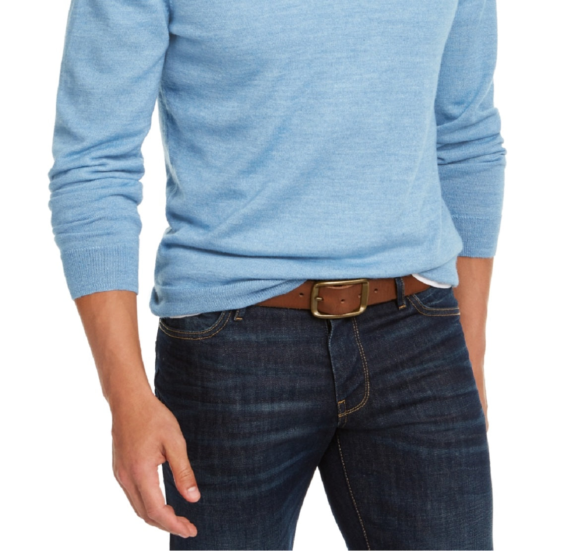 Suéter masculino Club Room com decote em V e mistura de lã merino, azul, tamanho extragrande