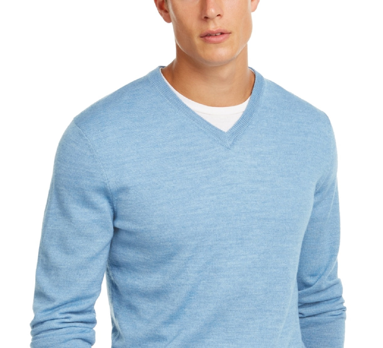 Suéter masculino Club Room com decote em V e mistura de lã merino, azul, tamanho XX-G