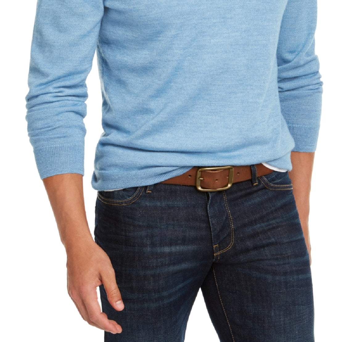 Suéter masculino Club Room com decote em V e mistura de lã merino, azul, tamanho XX-G