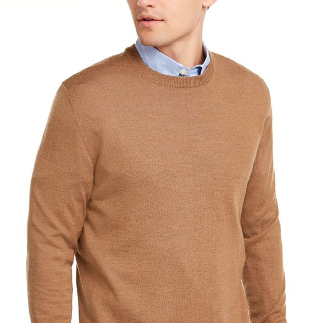 Suéter masculino Club Room de mistura de lã merino com gola redonda e cor sólida, marrom, tamanho pequeno