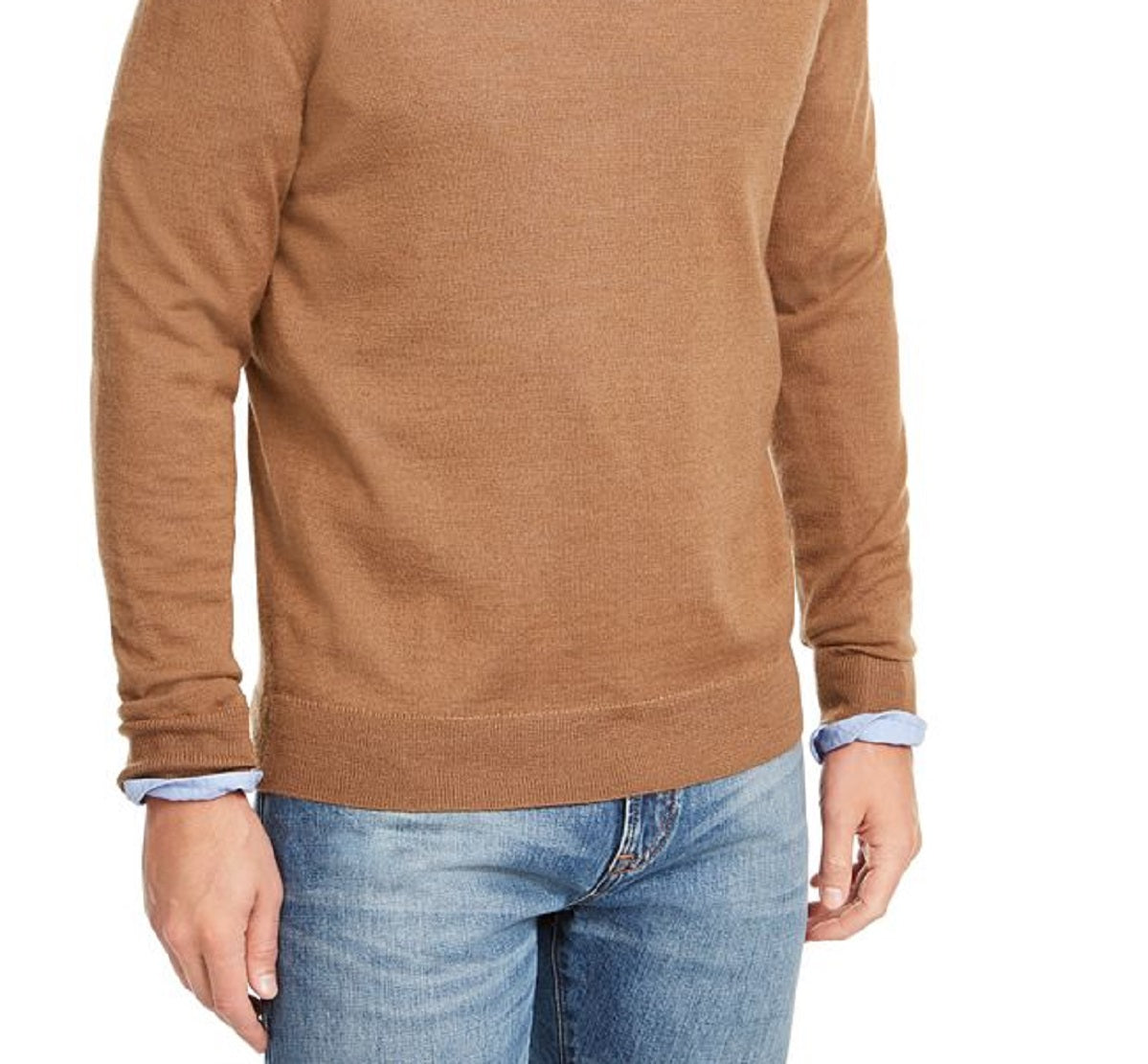 Suéter masculino Club Room de mistura de lã merino com gola redonda e cor sólida, marrom, tamanho pequeno