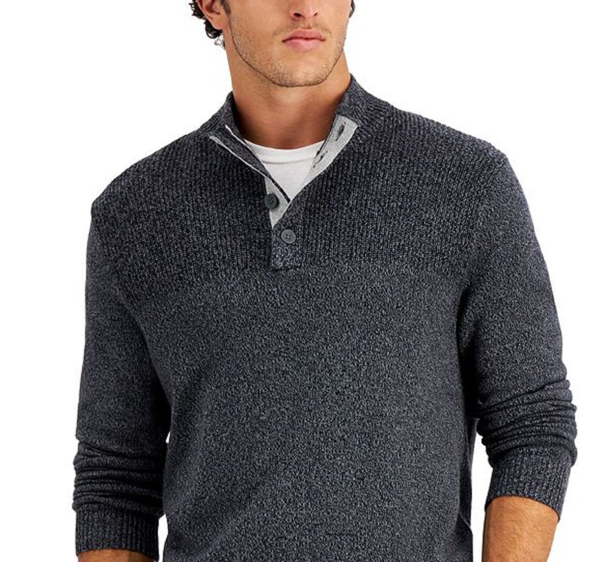 Suéter masculino Club Room com gola falsa e ajuste clássico de algodão, cinza, tamanho pequeno