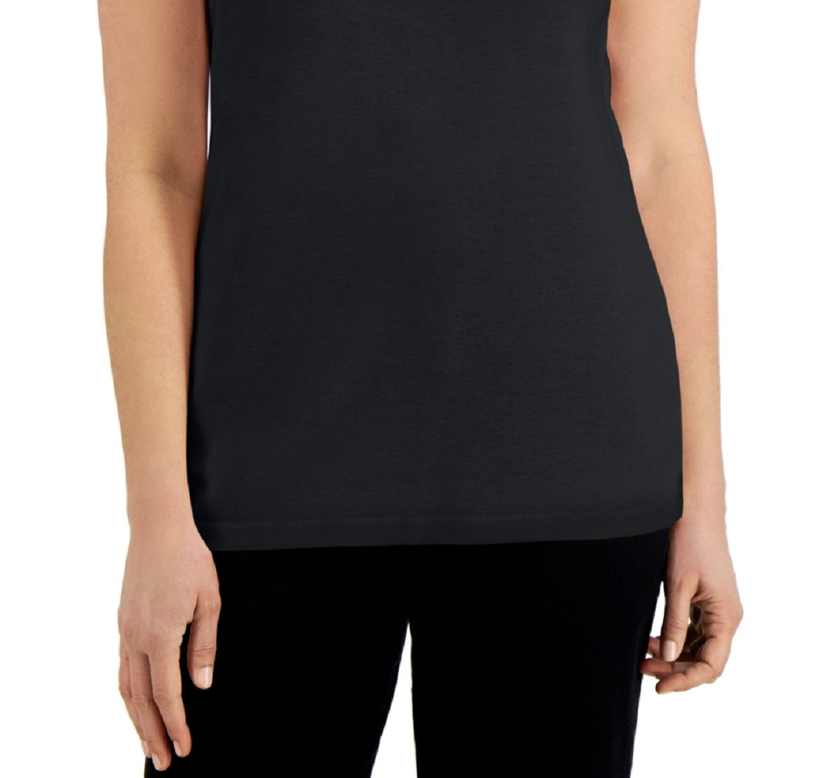 Karen Scott Blusa feminina de algodão com decote redondo, preta, tamanho XX-G