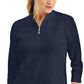 Karen Scott Blusa feminina de algodão com zíper e gola alta, azul, tamanho X-S