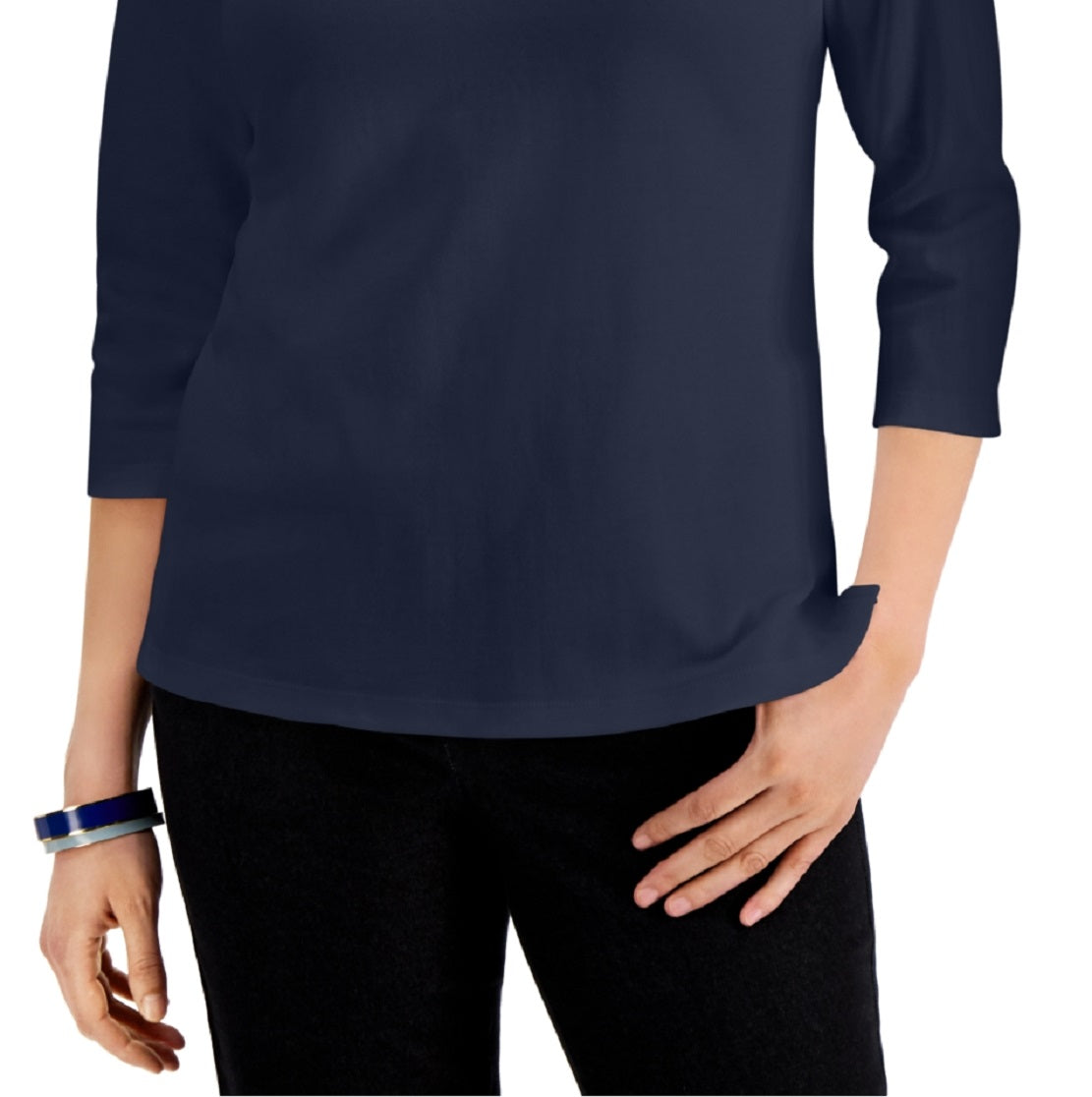 Karen Scott Blusa feminina de algodão com zíper e gola alta, azul, tamanho X-S