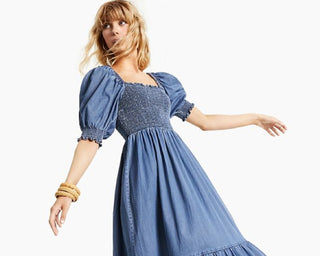 Vestido jeans feminino com manga bufante e estampa floral, tamanho XS, da INC International Concepts