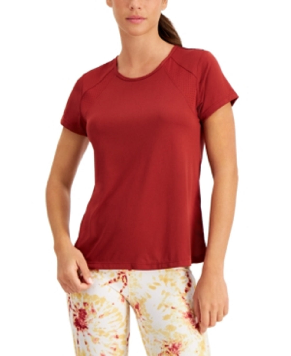 Camiseta feminina ID Ideology com gola redonda perfurada, vermelha, tamanho X-S