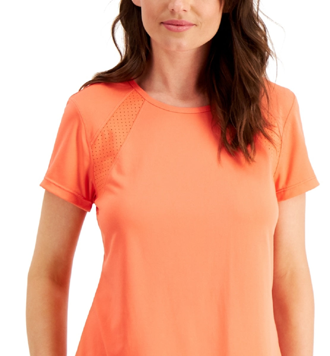 Camiseta feminina ID Ideology com gola redonda perfurada, laranja, tamanho X-S