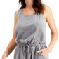 Vestido feminino sem mangas com cordão na cintura, tamanho médio, cinza, Id Ideology