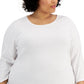 Karen Scott Blusa feminina de algodão com decote redondo, branca, tamanho 3X