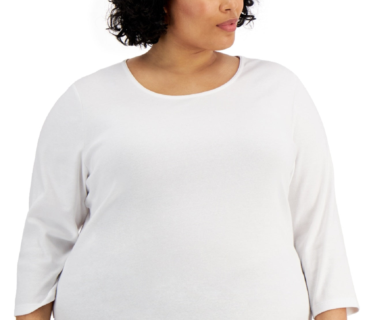 Karen Scott Blusa feminina de algodão com decote redondo, branca, tamanho 3X