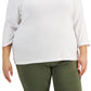 Karen Scott Blusa feminina de algodão com decote redondo, branca, tamanho 3X