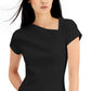 Camiseta feminina assimétrica INC International Concepts, preta, tamanho XX-G